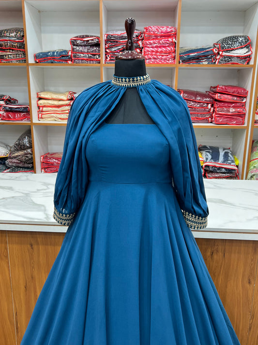 TRENDY SLEEVES PATTERN PURE FOX GEORGETTE GOWN WITH FANCY SLEEVES SET READY TO WEAR FULLY STTICHED