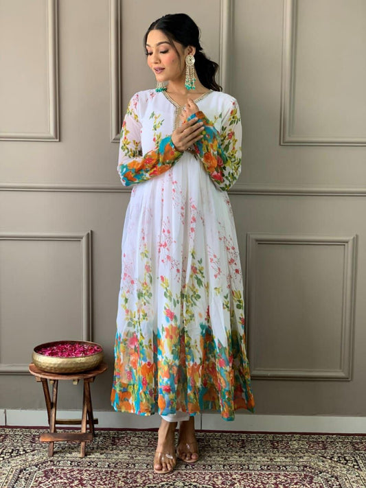 BLOOMING GEORGETTE WITH REAL MIRROR LECE KURTI