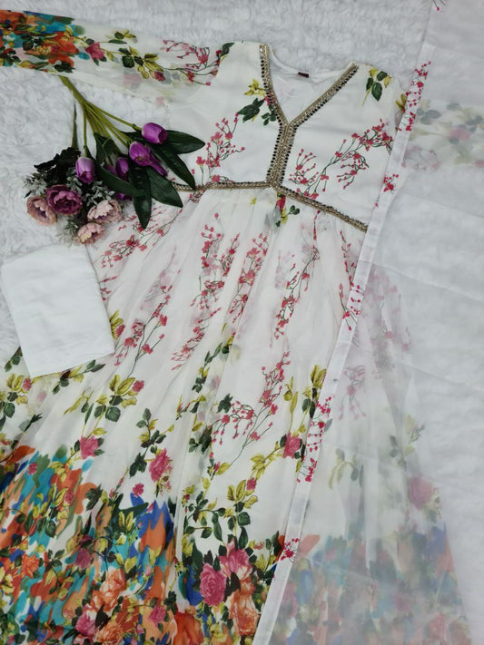 BLOOMING GEORGETTE WITH REAL MIRROR LECE KURTI