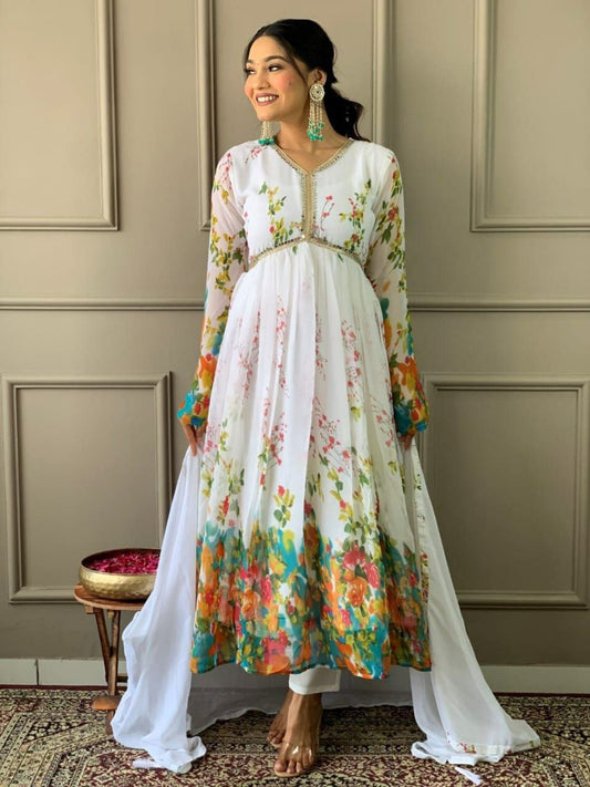 BLOOMING GEORGETTE WITH REAL MIRROR LECE KURTI