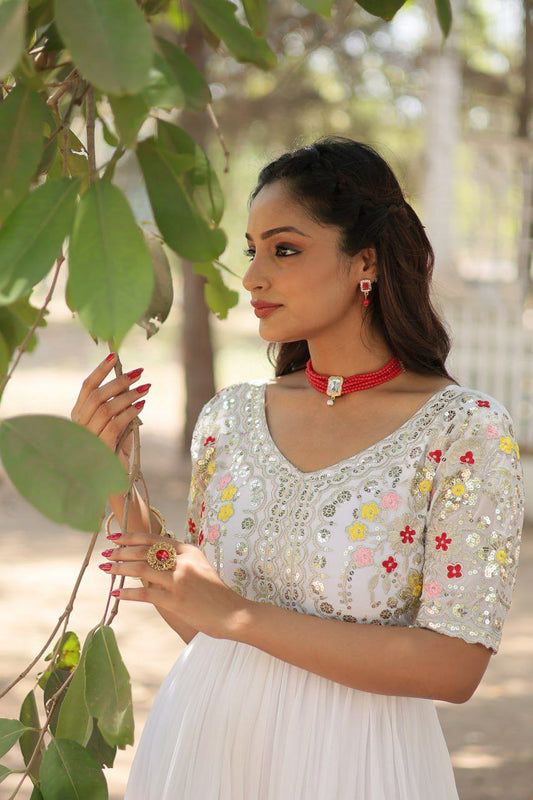 Faux Blooming with Embroidery Zari Sequins kurti