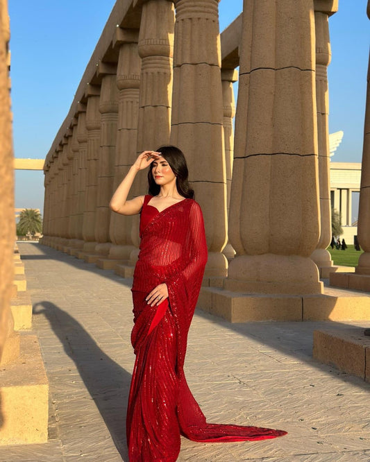 Beautiful Dual Sequance Embroidery Saree