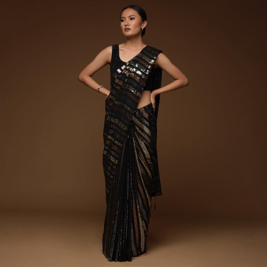 Beautiful Triple Sequence Embroidery Saree