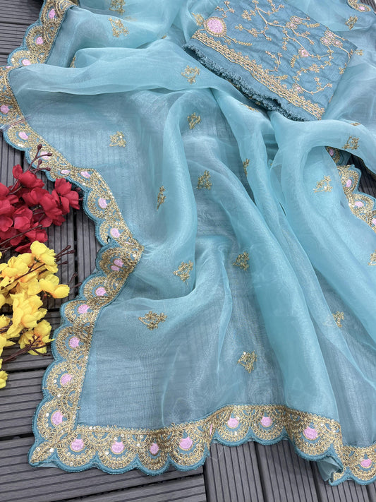 Cording Embroidery work Saree