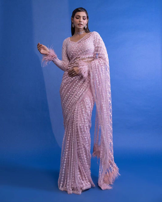 Soft Net Sequance Embroidery work Saree