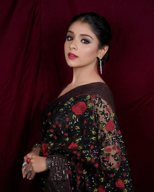 Beautiful sequins and multicoloured thread Saree