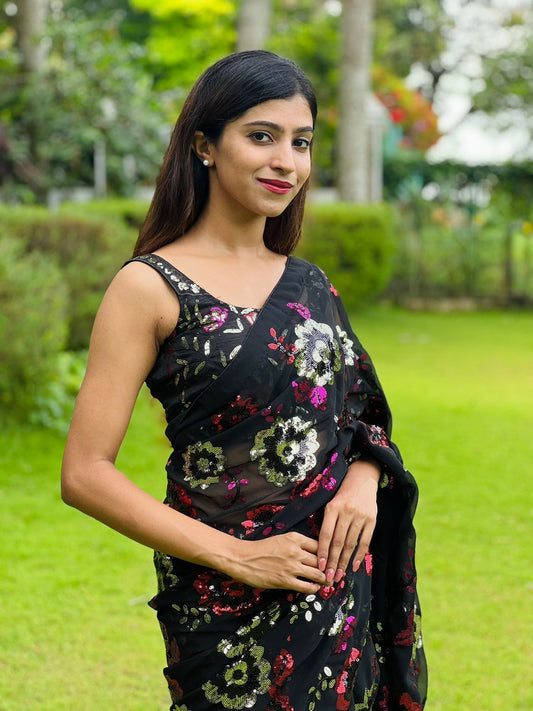 Beautiful Four sequins Embroidery Saree