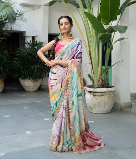 Heavy soft chinon with beautiful Print Saree