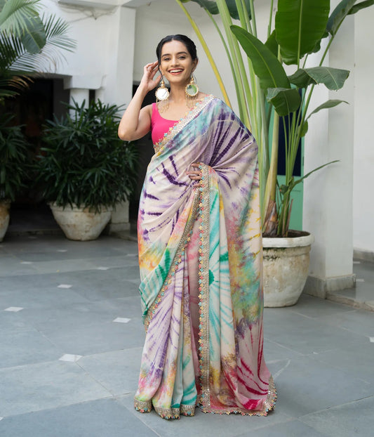 Heavy soft chinon with beautiful Print Saree