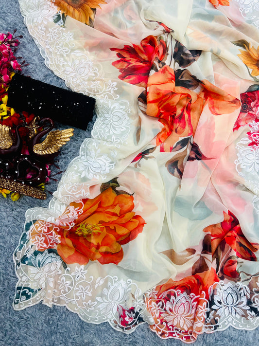 Heavy soft Georgette with beautiful floral Print Saree