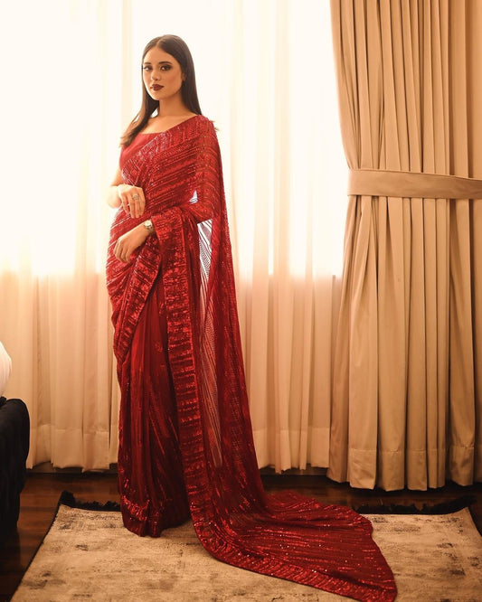 Beautiful Sequence Embroidery work Saree