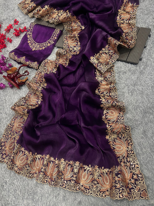 Beautiful Gold zari and sequins Embroidery Saree