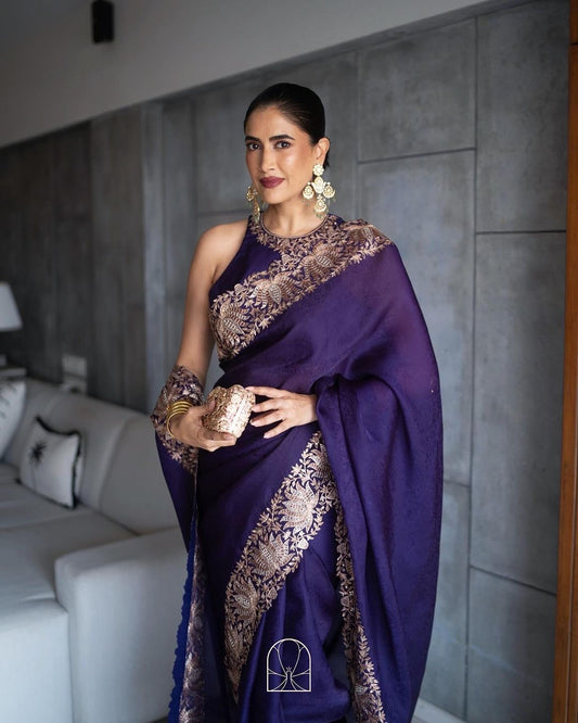 Beautiful Gold zari and sequins Embroidery Saree