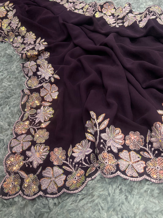 Beautiful Sequins and Threads Embroidery work Saree