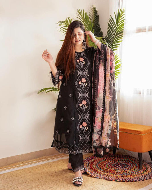 Pure Organza Febric with embroidery work KURTI