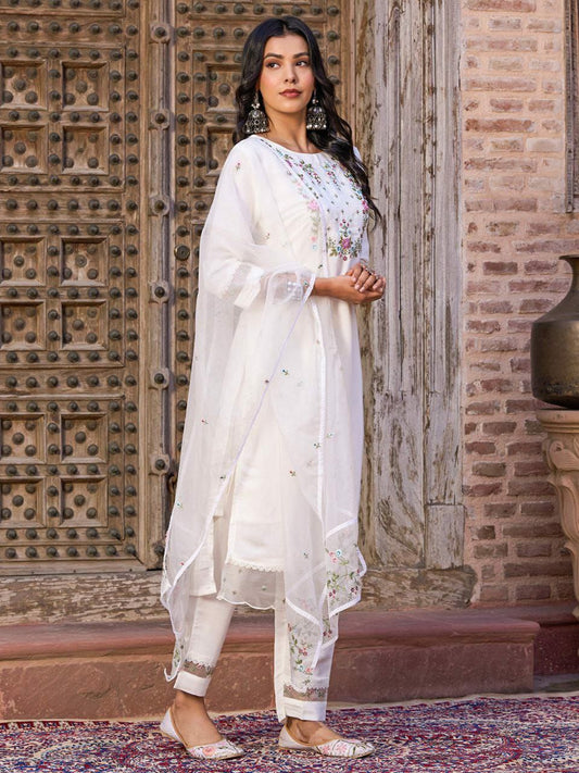 VISCOSE CHANDERI WITH SEQUENCES EMBROIDERED