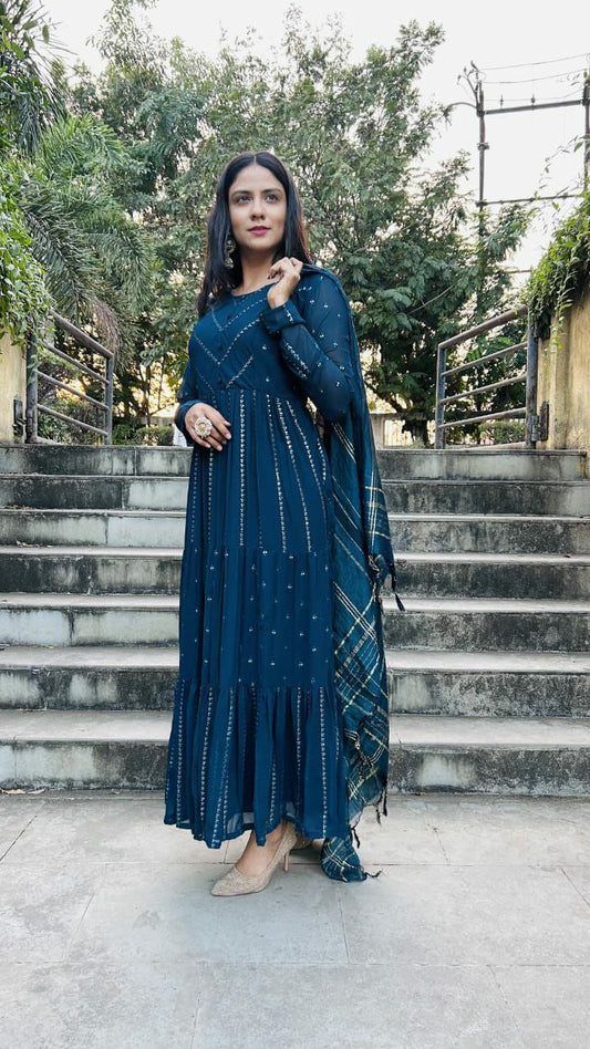 Full stitched with frilled Gown