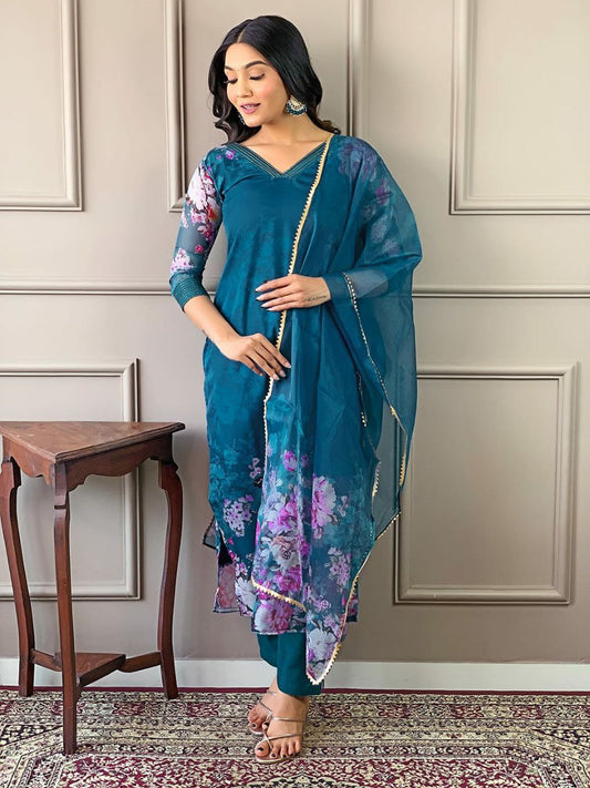 PURE ORGANZA TABY SILK WITH DIGITAL PRINT IN EMBROIDERY WORK DRESS