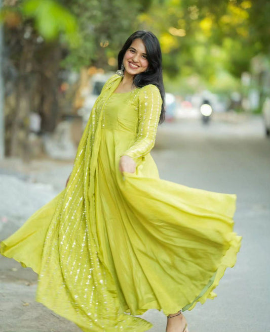 Pure Chinnon with Attractive val moti work