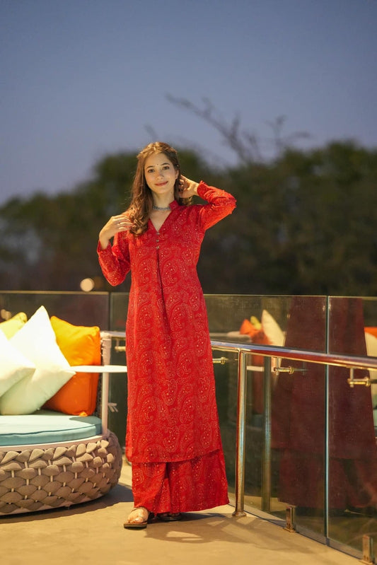 RED COLOUR PRINTED KURTI