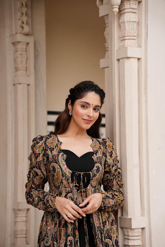 BLACK PARTY WEAR KOTI PETERN SET