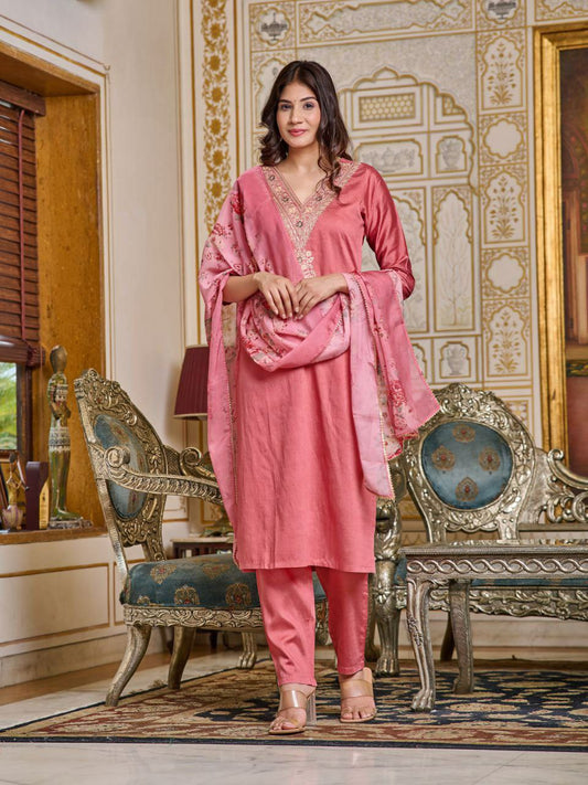 PURE VISCOSE CHANDERI WITH SEQUENCE CODING EMBROIDERY WORK