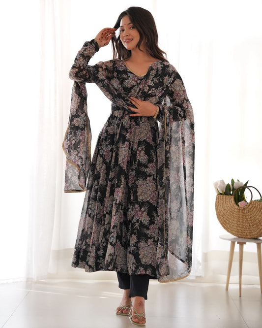 HEAVY PURE BLACK FOX GEORGETTE MULTI FLORAL PRINT