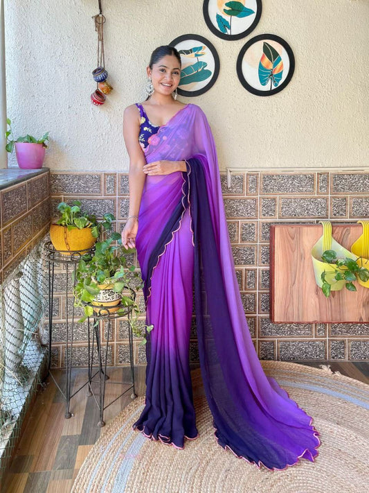 Faux Dual Shaded Georgette fancy saree wit h seqience work fancy blouse