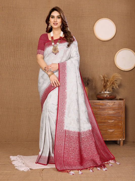 PURE SILVER JARMAN JARI JAQUCARD WEVEING SAREE