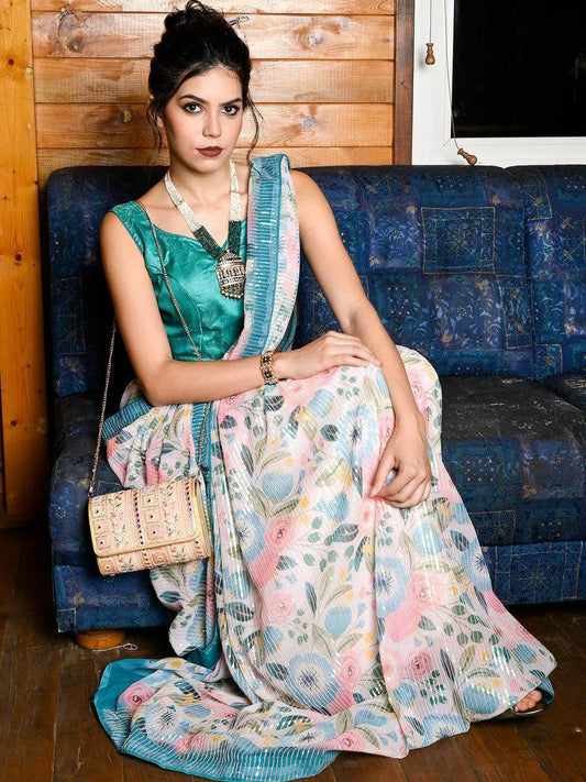 Beautiful floral Print in Heavy Georgette Saree