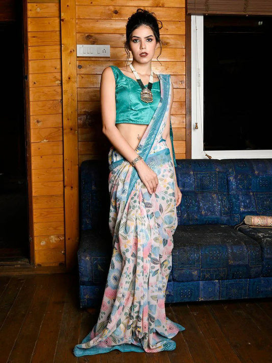 Beautiful floral Print in Heavy Georgette Saree