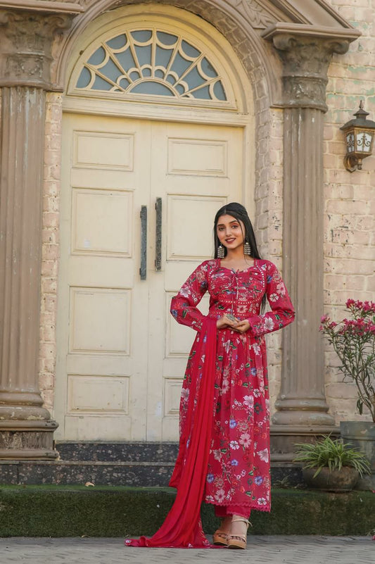 RED COLOURS CINNON PRINTED DRESS