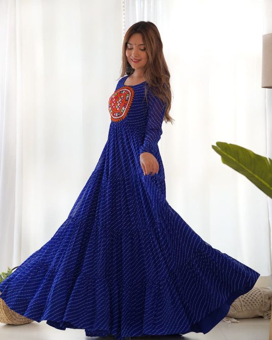 HEAVY PURE SOFT FOX GEORGETTE LAHERIYA PRINT GOWN