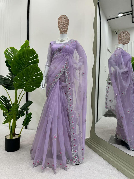 Looking some one for this same colour beautiful Designer Saree on Organza silk Febric