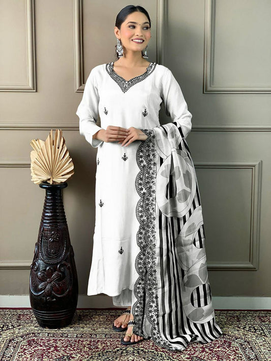 ROMAN SILK WITH SEQUENCE EMBROIDERY WORK DRESS