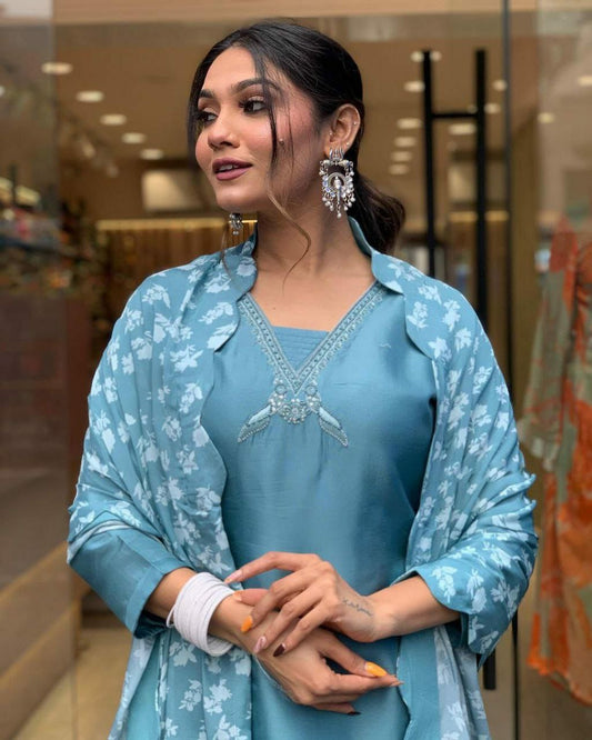 PURE VISCOSE CHANDERI WITH SEQUENCE EMBROIDERY WORK