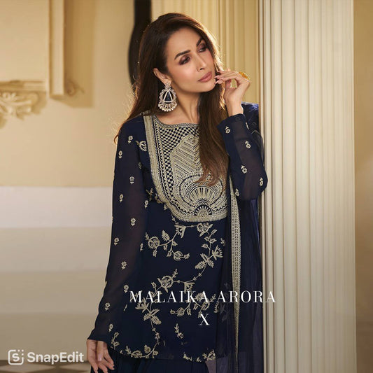 New Designer Party Wear Look: Top, Sharara Palazzo, and Dupatta