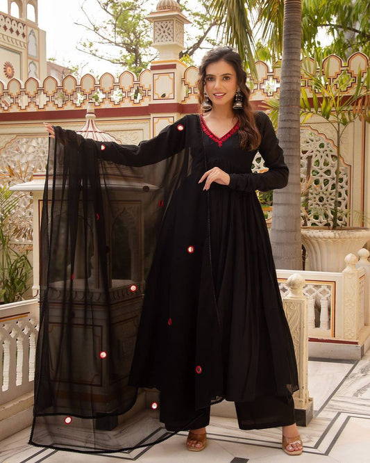 Solid fox Georgette Maxi Dress With dupatta Pair