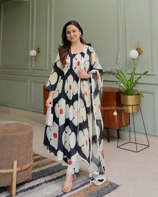 Blossom in style with this flirty floral Georgette Anarkali!