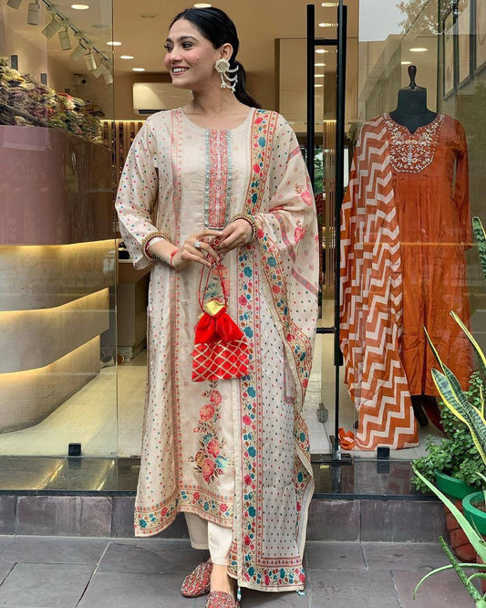 Multicoloured print with work and Dupatta