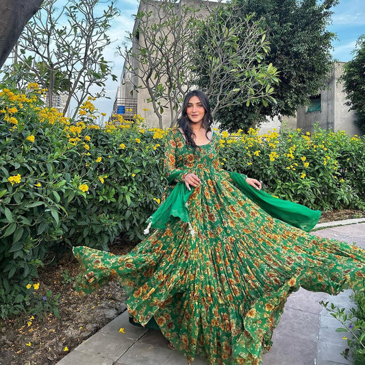 Elegant Digital Printed Georgette Anarkali Set