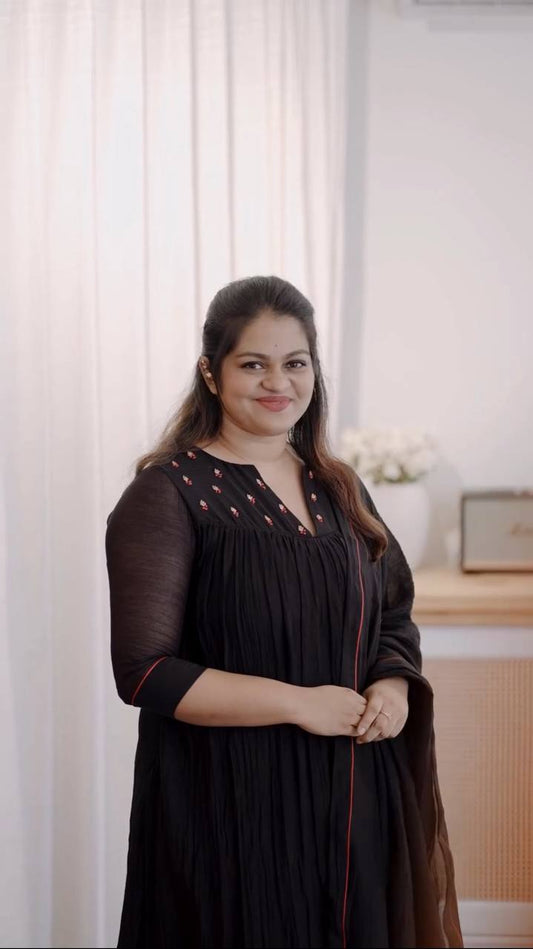 Pure Black Viscose Chanderi Gown Set – Winter & Christmas Special