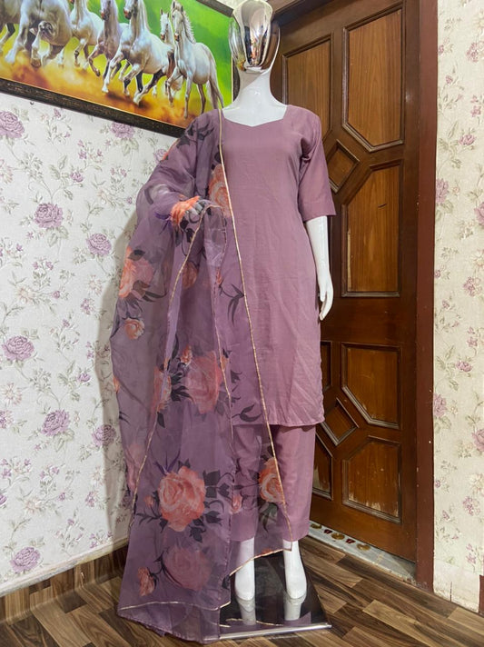 LUXURIOUS BEAUTIFUL PAIR OF DUSTY LAVENDER KURTA STRAIGHT FIT PANT PAIR WITH DUPATTA