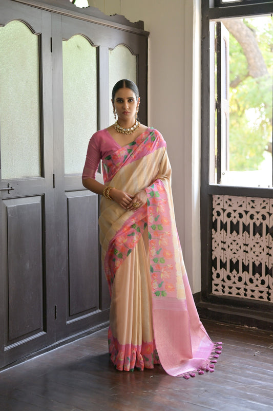 SOFT SILK SAREE WITH PICHWAI LOTUS PRINTED