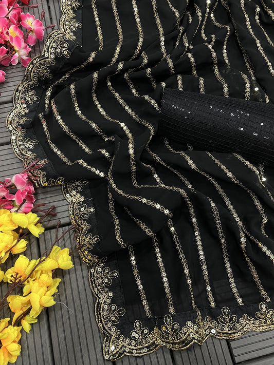 Beautiful Sequence Embroidery Saree