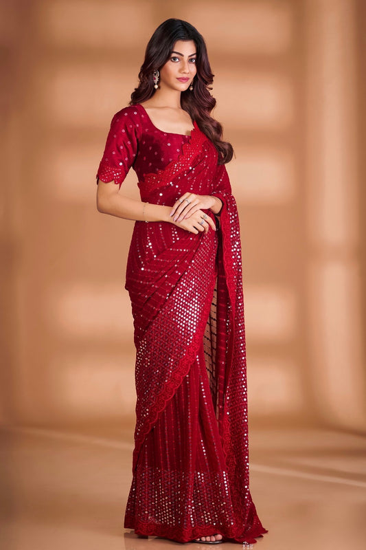 Beautiful Sequence embroidery work Saree