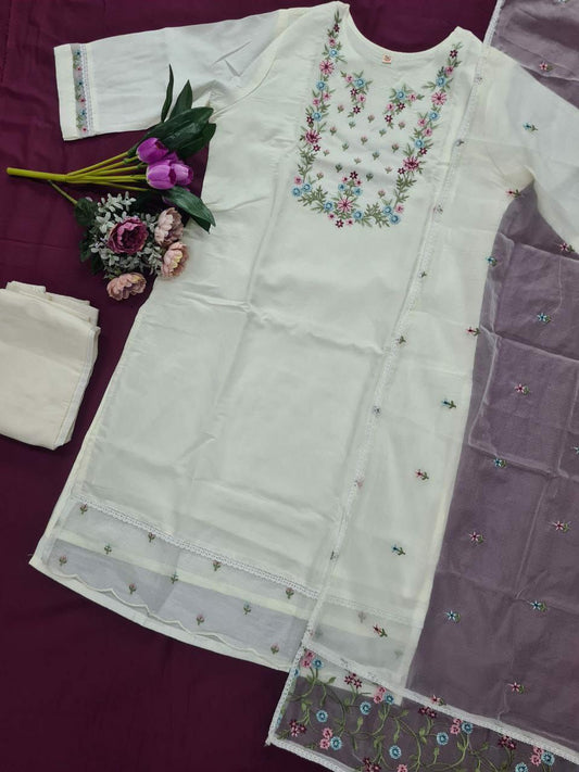 VISCOSE CHANDERI WITH SEQUENCES EMBROIDERED