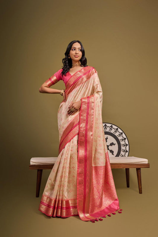 Soft Desi Tussar Bandhani weaving silk saree