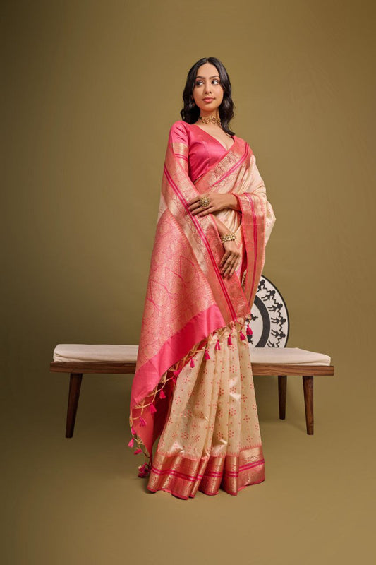 Soft Desi Tussar Bandhani weaving silk saree