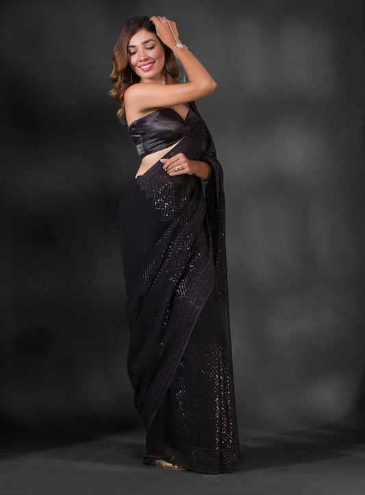 Beautiful Sequence embroidery work Saree